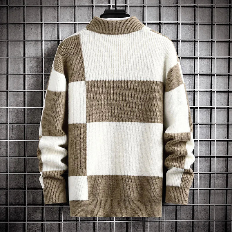 Men's thickened modal cardigan sweater coat in colour block design, loose fit, sizes M-4XL, white collar with black option