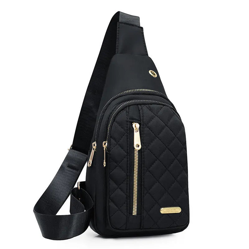 Oxford cloth crossbody sports chest bag in multiple colour options including dark blue, black, red, purple, and pink