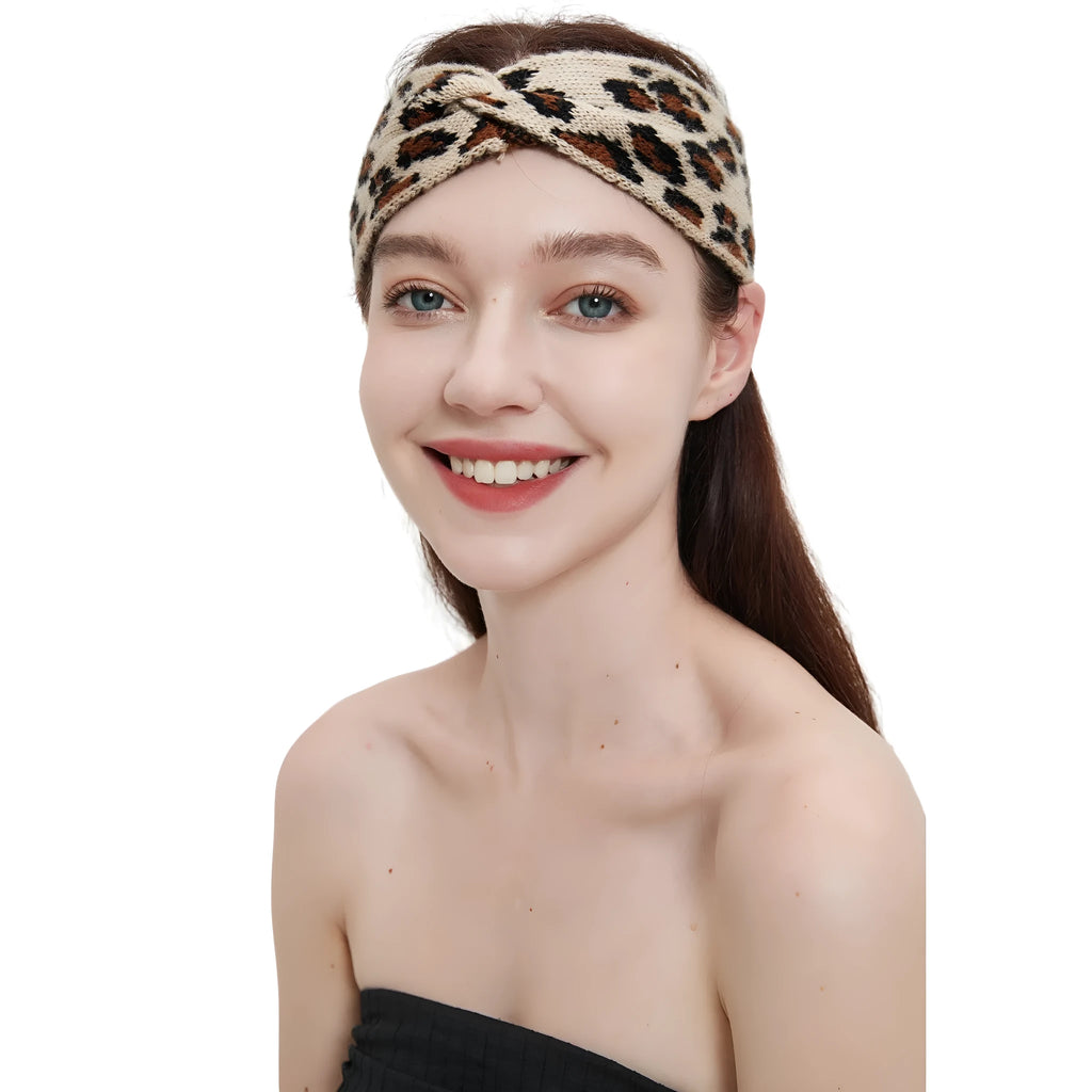 Women's leopard print acrylic bow hair band 22x10cm on a neutral background