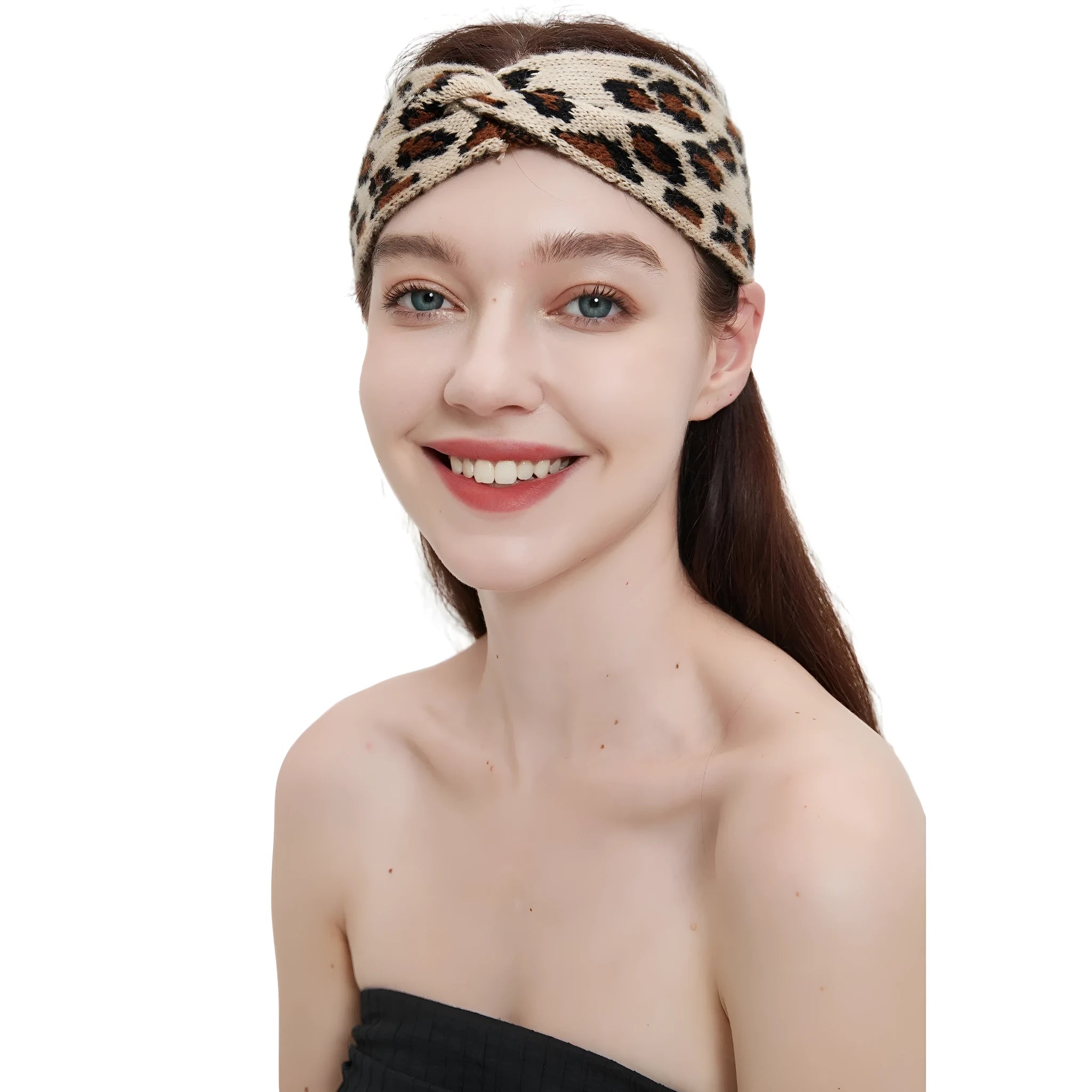 Women's leopard print acrylic bow hair band 22x10cm on a neutral background