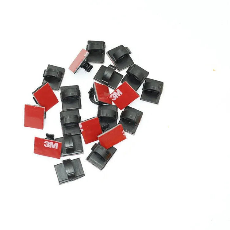 Self-adhesive plastic flat cable wiring buckle for car wire management in black.