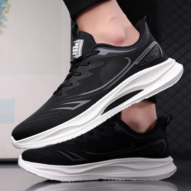 Men's casual mesh shoes in black, blue, and green colour options with round toe and rubber sole