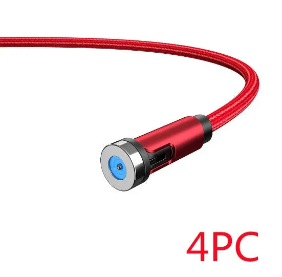 Essager black magnetic USB cable with rotating connector and blue LED light, shown next to phone