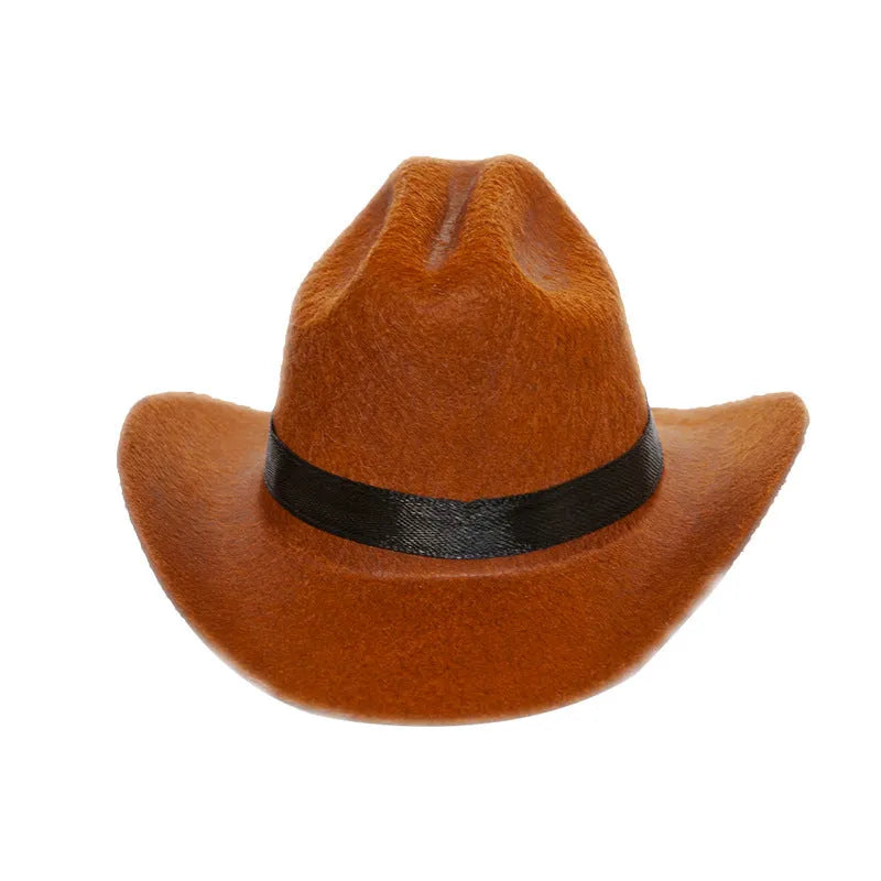 British-style brown non-woven fabric cowboy hat for a cat on a mannequin head.