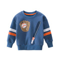 Blue children's velvet fleece pullover with cartoon sports pattern for boys aged 3 to 8