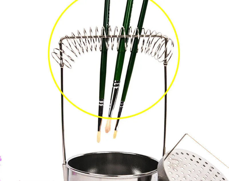 Stainless steel oil painting pen washer with spring brush holder and leaking plug, silver colour