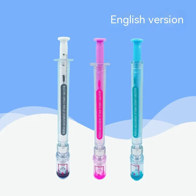 Vaccine design novelty gel pen showing 15.7cm length with black 0.5mm refill