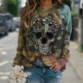 Black long sleeve sweatshirt with skull print design in knitted polyester fabric