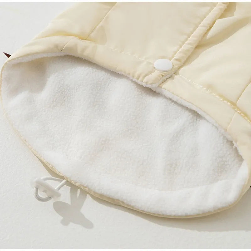 Winter fleece cat clothes with bow warm down jacket for kittens and dogs in pink, padded design with hood