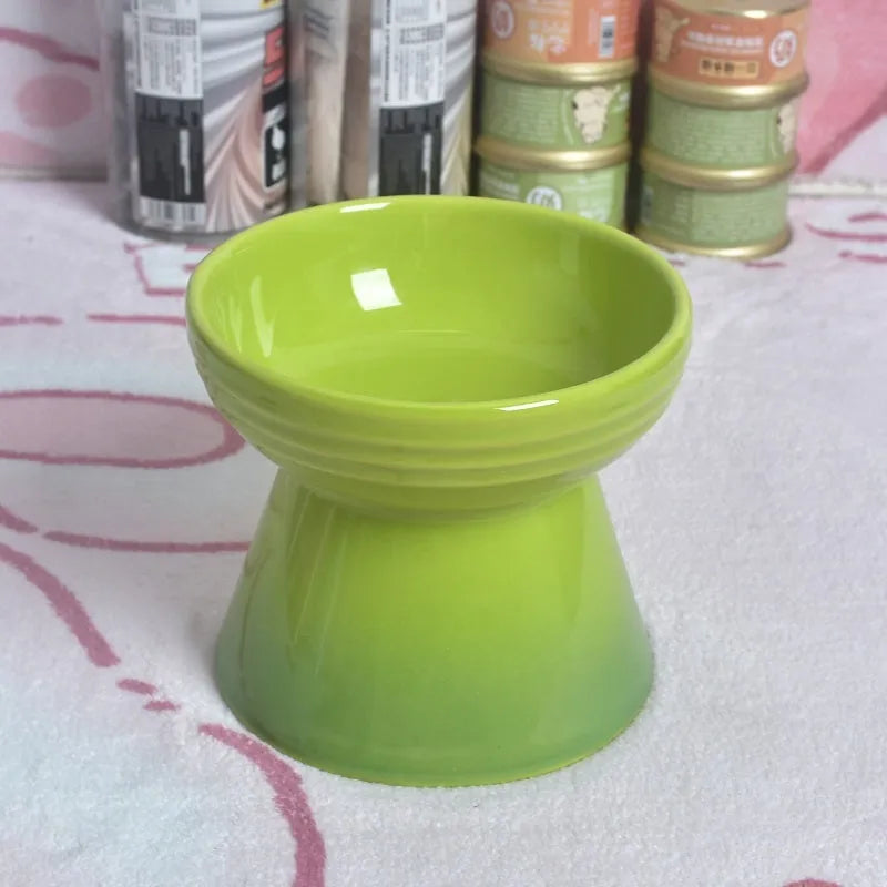 Black ceramic pet bowl with high foot neck protector design for spill prevention