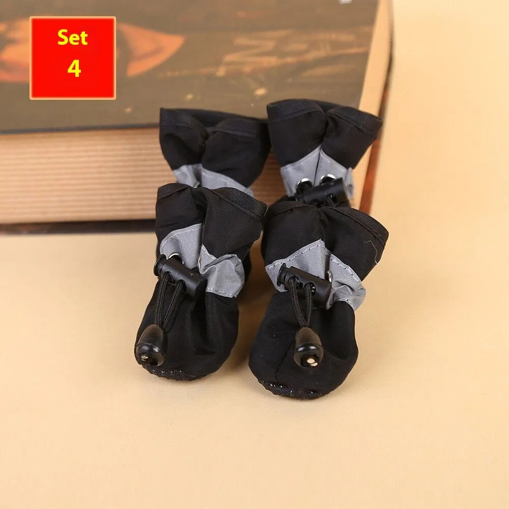Four seasons breathable cloth dog shoes in multiple colours including fleece-lined red and monkey designs