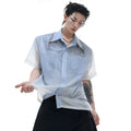 Blue and white gradient colour block men's loose fit short sleeve shirt