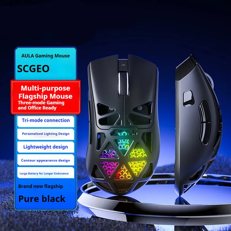 SC620 wireless three-mode mouse with hollowed shell, 122x64x40mm, in black with contour line detail