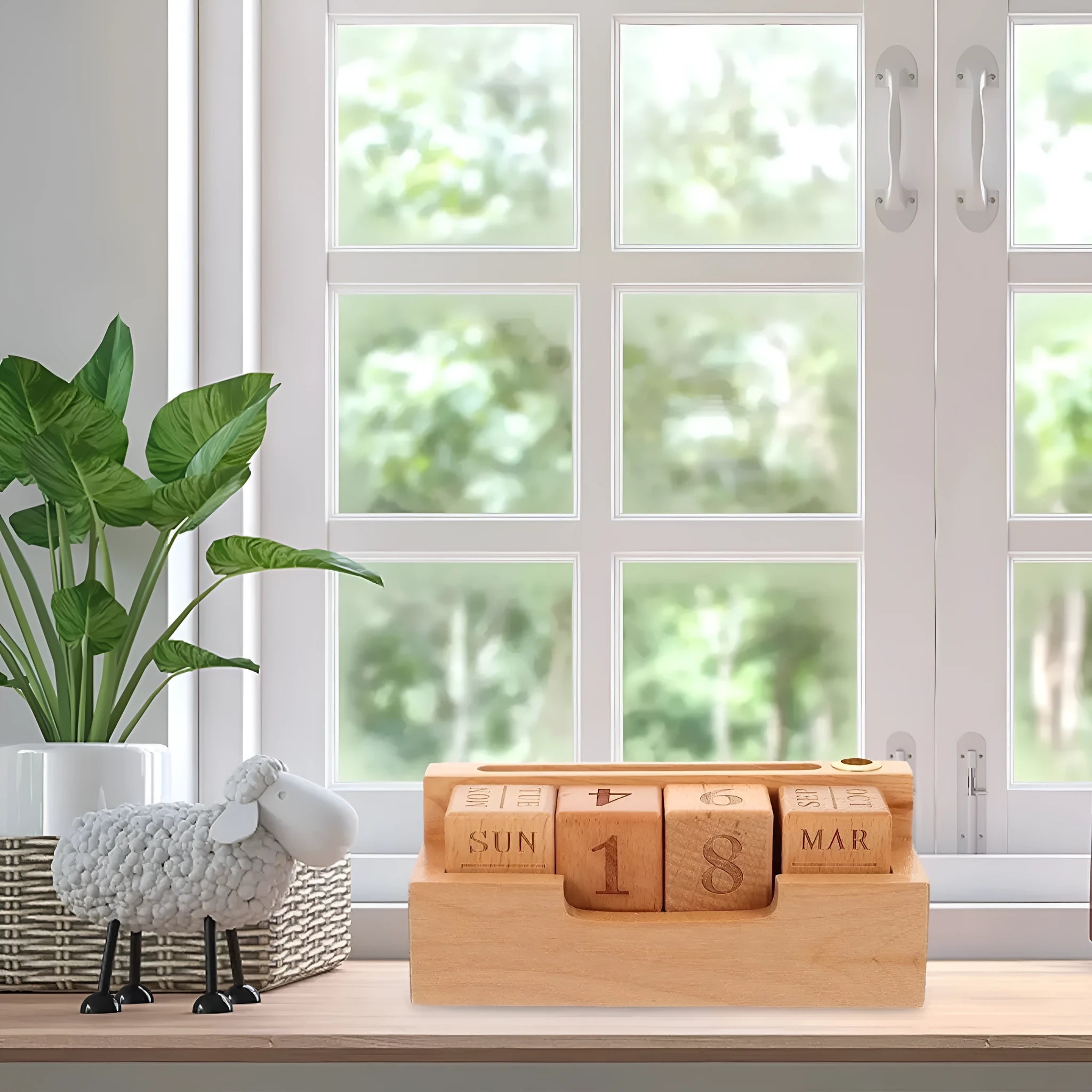 Solid wood creative simple calendar desk decoration with wooden texture, small or large size option