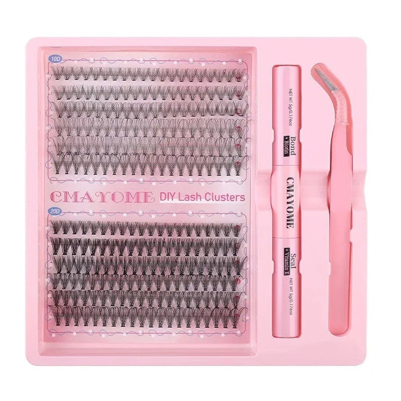 DIY single cluster false eyelashes natural thick mixed split type artificial fibre set in 15.5cm packaging