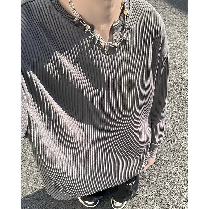Women's plus size striped loose fit pullover top in black, grey, or white