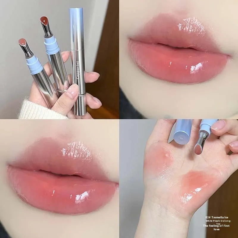 Mirror Water Light Lip Gloss Lipstick in six sheer shimmer shades in a slim case.
