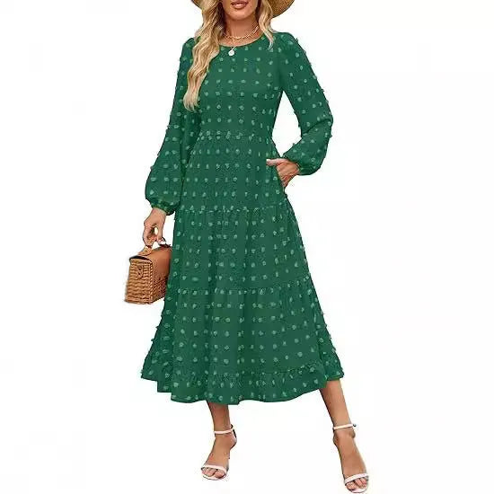 Women's long sleeve dress with high waist and ruffled sleeves in autumn colours