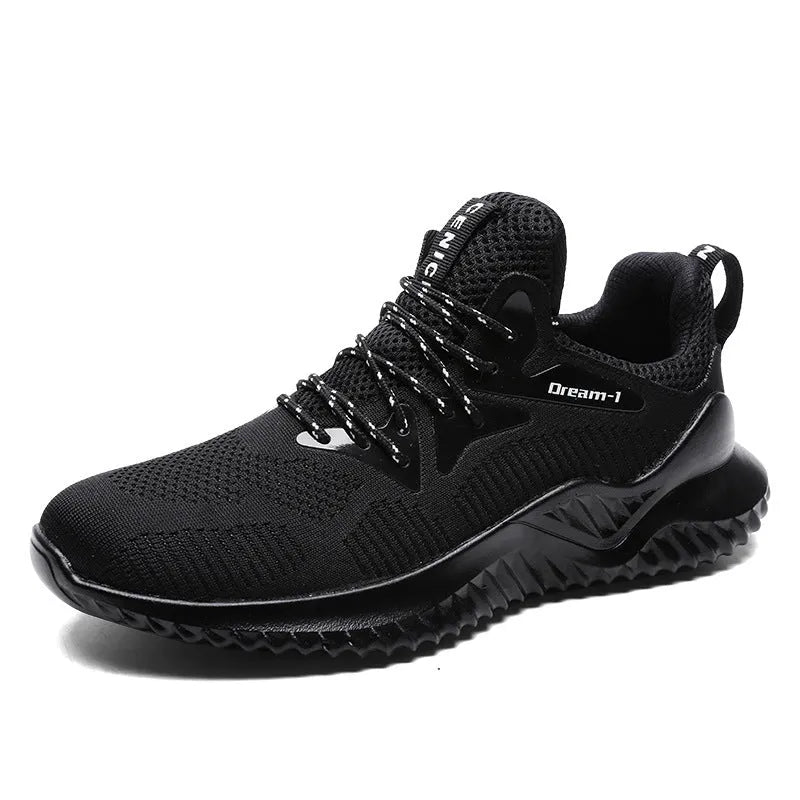 Men's low-top breathable running shoes in red with mesh upper and white MD sole on a plain background.