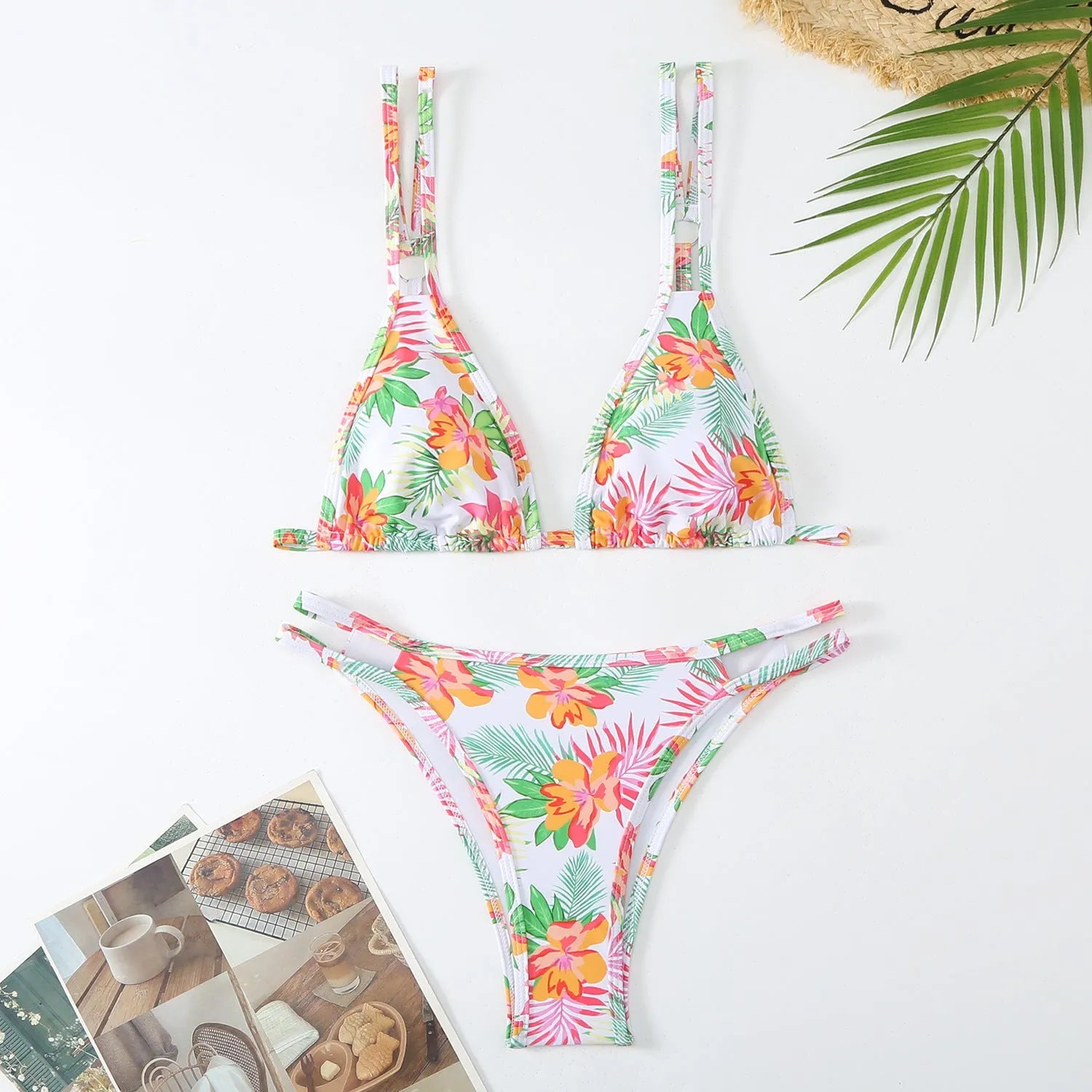 Women's printed halter bikini set with floral patterns in five colour options