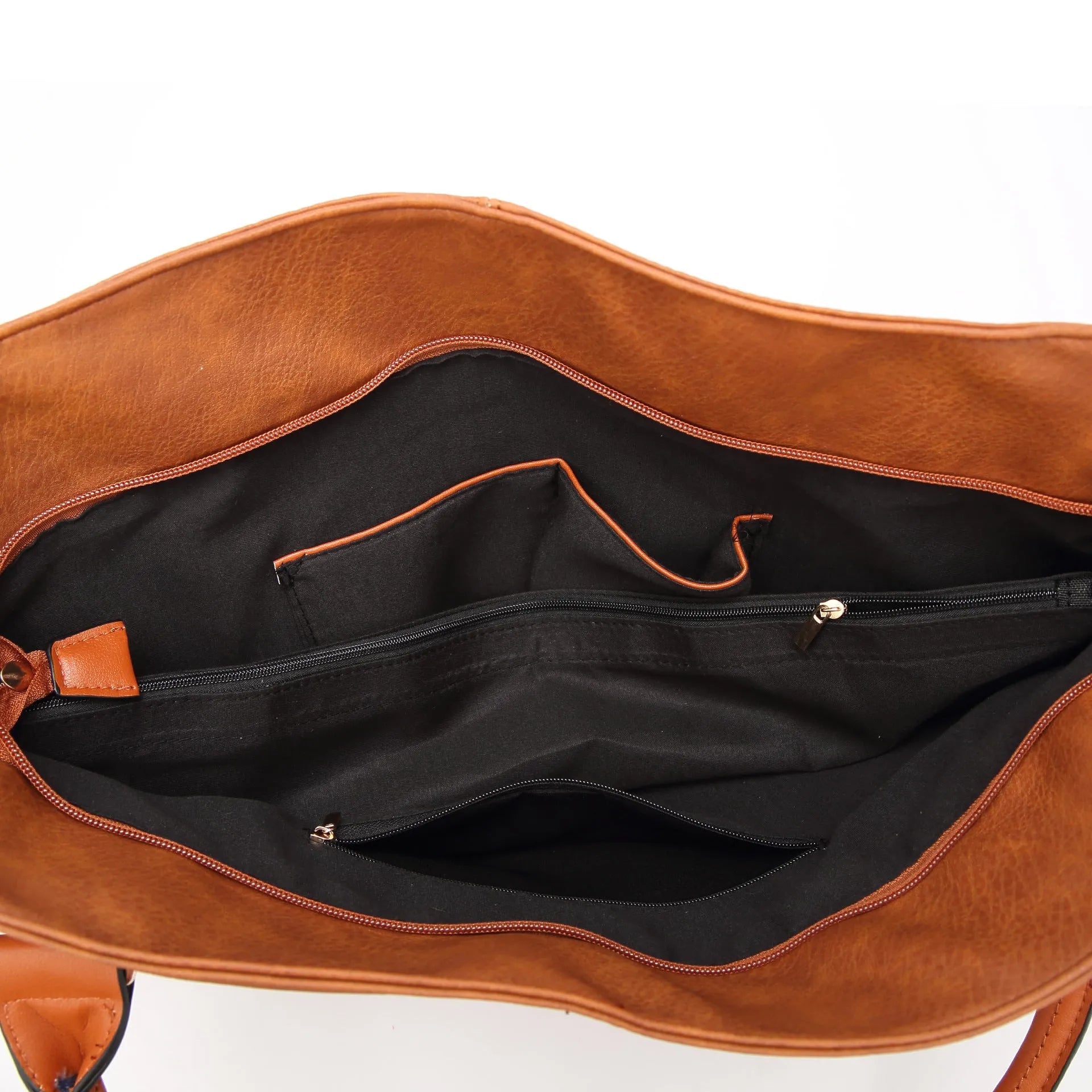 Women's Wild Bags vintage tote bag PU leather brown shoulder bag 33x13x30 cm with mobile wallet and magazine