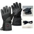 Men's and women's black nylon outdoor cycling heated gloves with batteries and charging cable