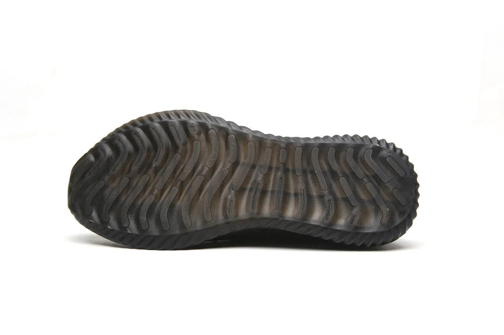 Black steel toe cap safety shoes with anti-static properties and EVA construction on a work floor.