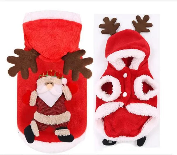 Red flannel Santa dog costume for small dogs with festive Christmas theme
