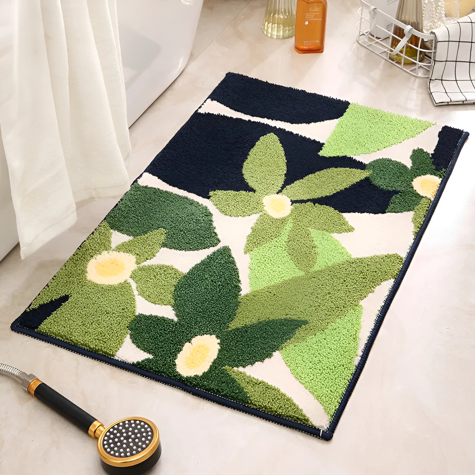 Ins Light Luxury Leaves Plant Jacquard Bathroom Non-slip Mat square 40x60cm polyester fiber spring colour