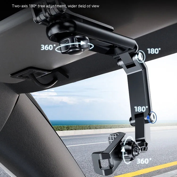 Black and green car mobile phone holder with clip-on mount and one-clip grip.
