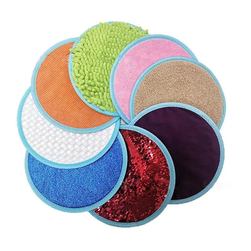 Autism children sensory pad recovery training set with 8 fabric pads on a flat surface