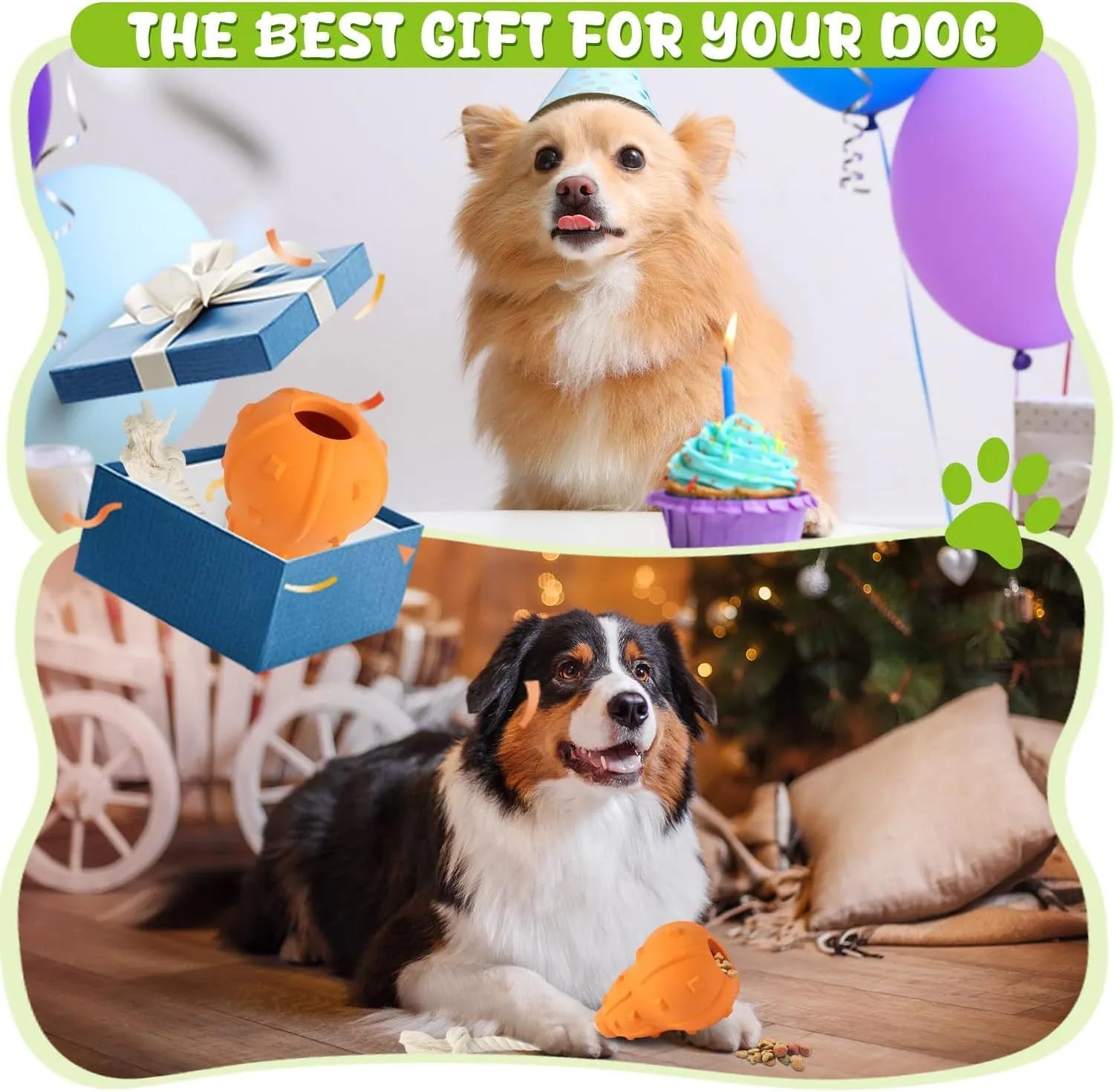 Natural rubber stuffable dog toy with longer strap for interactive play