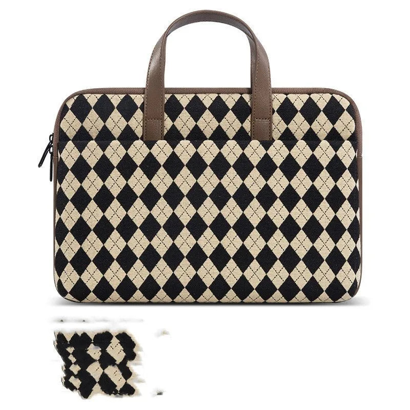 Protective padded laptop sleeve with airbag lining, zip closure, and leather carry loop, Diamond Apricot colour