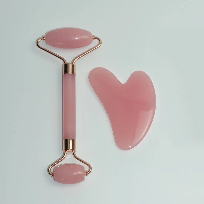 Stainless steel facial massage tool set with heart-shaped eye board and dual-head roller