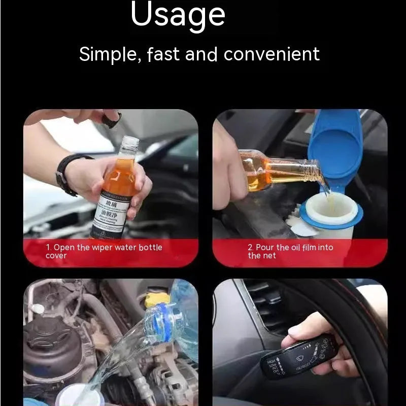 150ml bottle of car glass oil film remover cleaner with blue and yellow packaging options