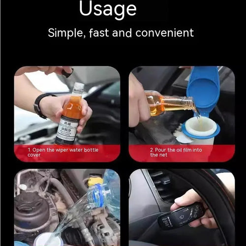 150ml bottle of car glass oil film remover cleaner with blue and yellow packaging options
