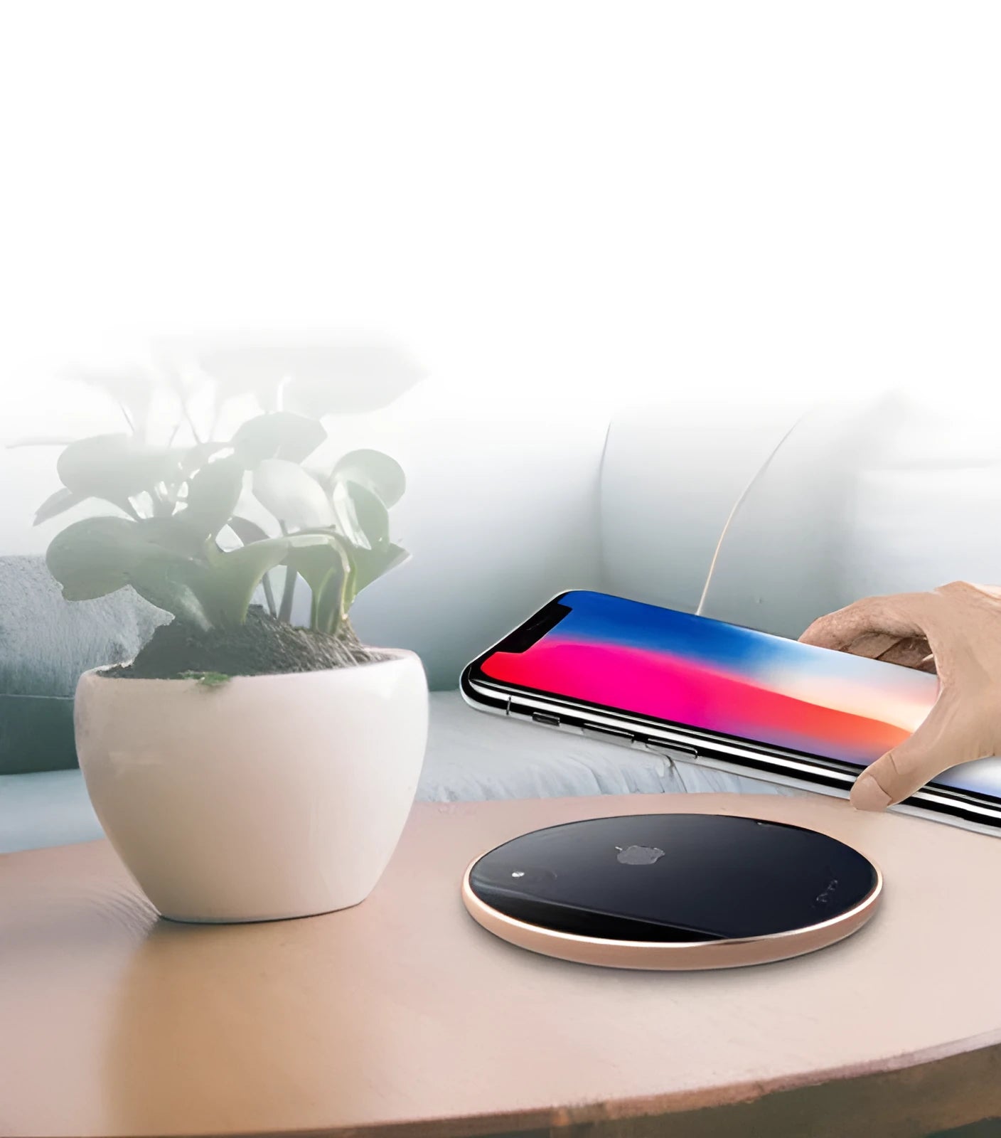 Ultra-thin aluminium wireless charger in gold, red, rose gold, and silver colour options