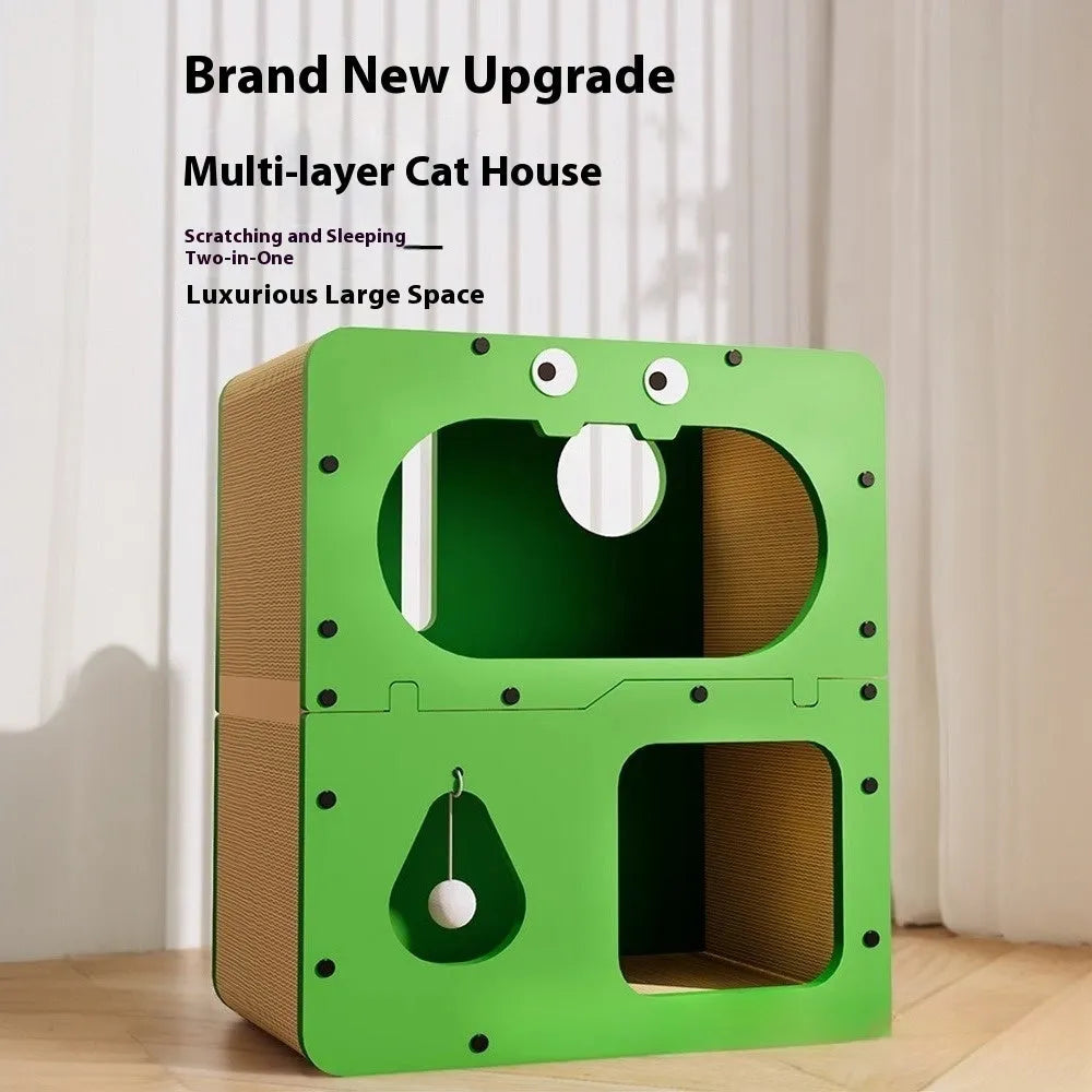 Double layer cat scratching board and nest with wear-resistant surface in selected style option