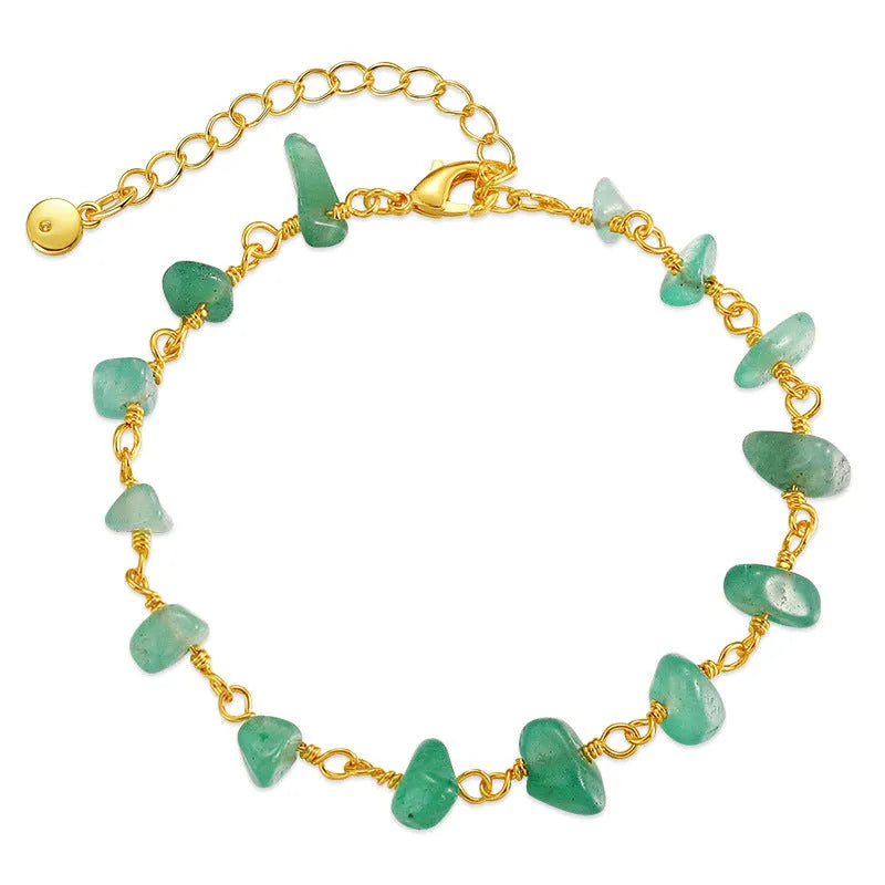 Women's natural gravel turquoise bracelet with geometric design and crystal accents on 18k copper