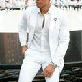 Men's white slim fit two-piece wedding suit in cotton blend fabric
