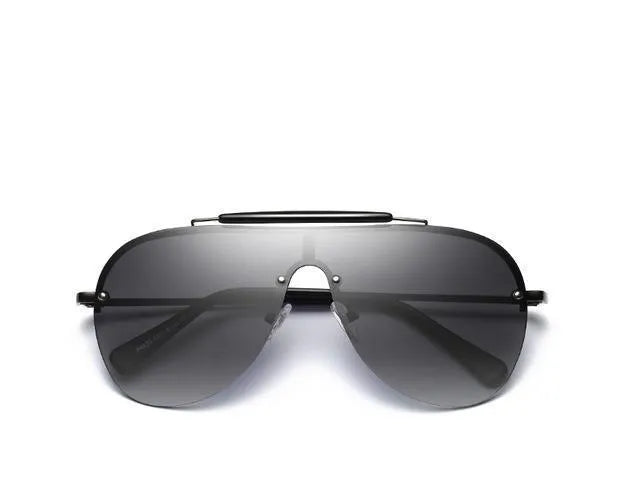 Aviator sunglasses with large one-piece metal frame and PC lens, five colour options for men