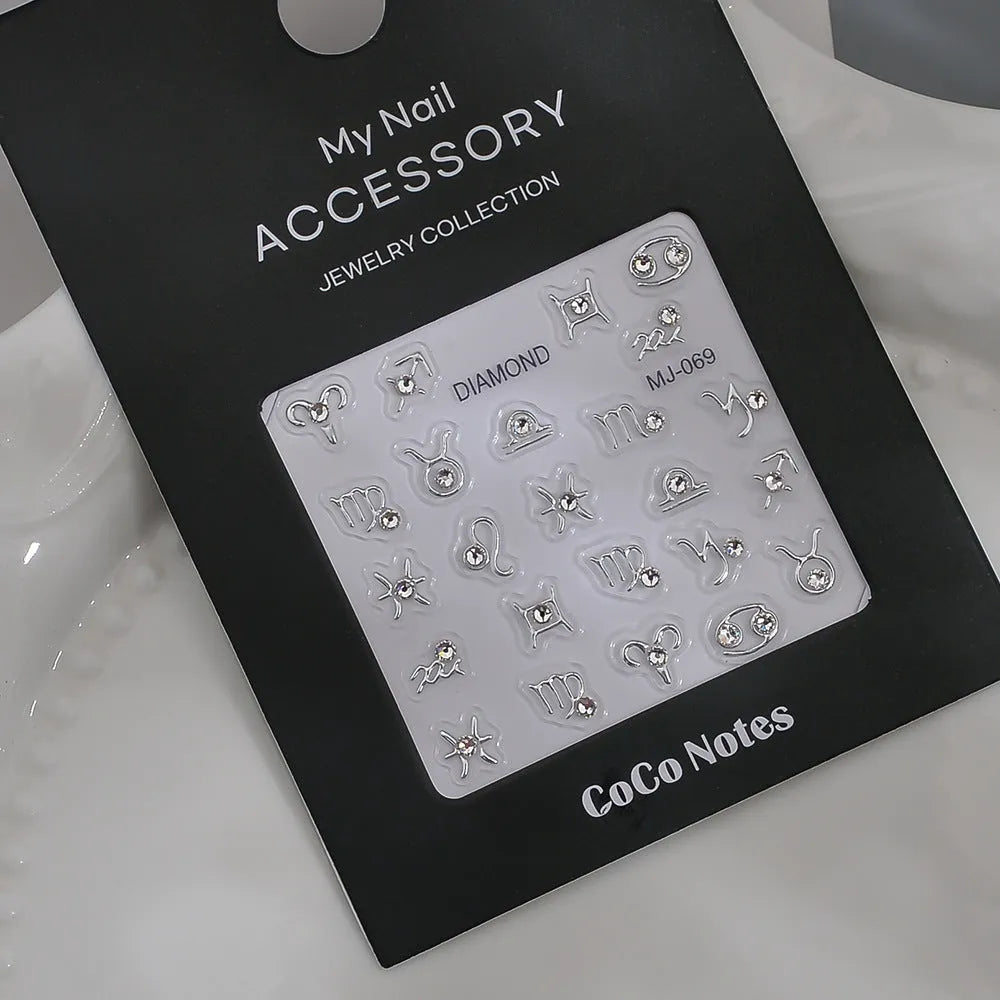Constellation high-grade exquisite adhesive relief nail sticker with ultra-thin seamless design, embossed pattern, flashing icy finish, MJ069 Gilding