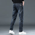 Men's slim straight polyester trousers with micro elasticity in blue grey or black
