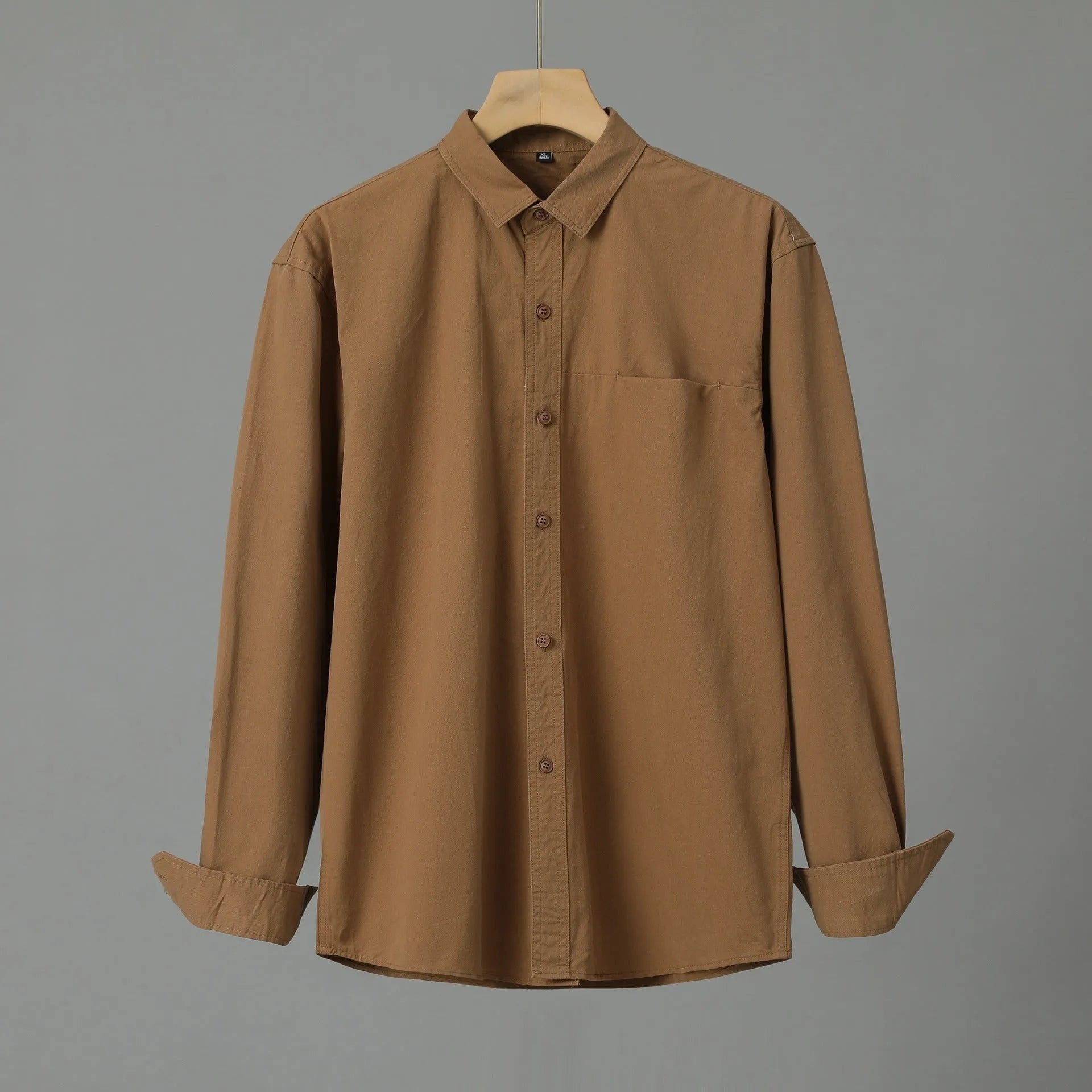 Men's purified cotton long sleeve cardigan shirt in solid colour, Asian sizes M to 4XL, five colour options available