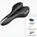 Bicycle saddle silicone gel cushion with PU leather cover, waterproof cover, wrench, and tyre repair kit.