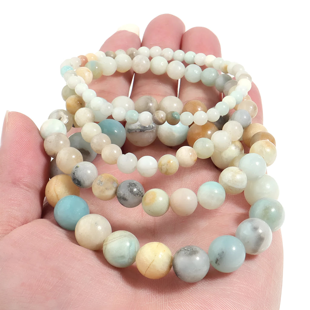 Handmade bohemian bracelet with colourful natural Amazon stone beads, shiny finish, unisex design