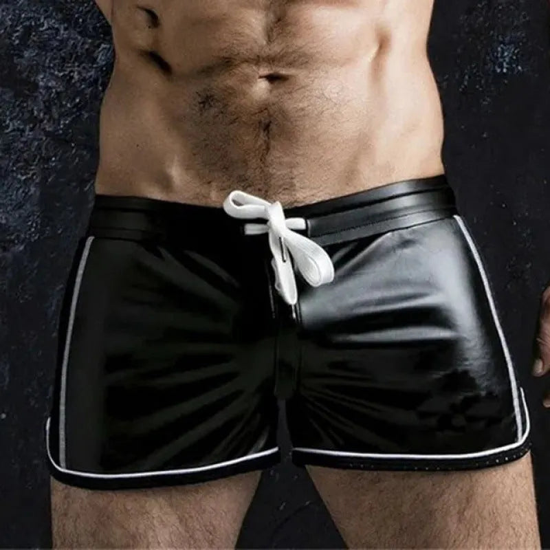 Breathable sports casual biker leather shorts for teenagers, mid waist, cropped, PU with rabbit fur lining, black