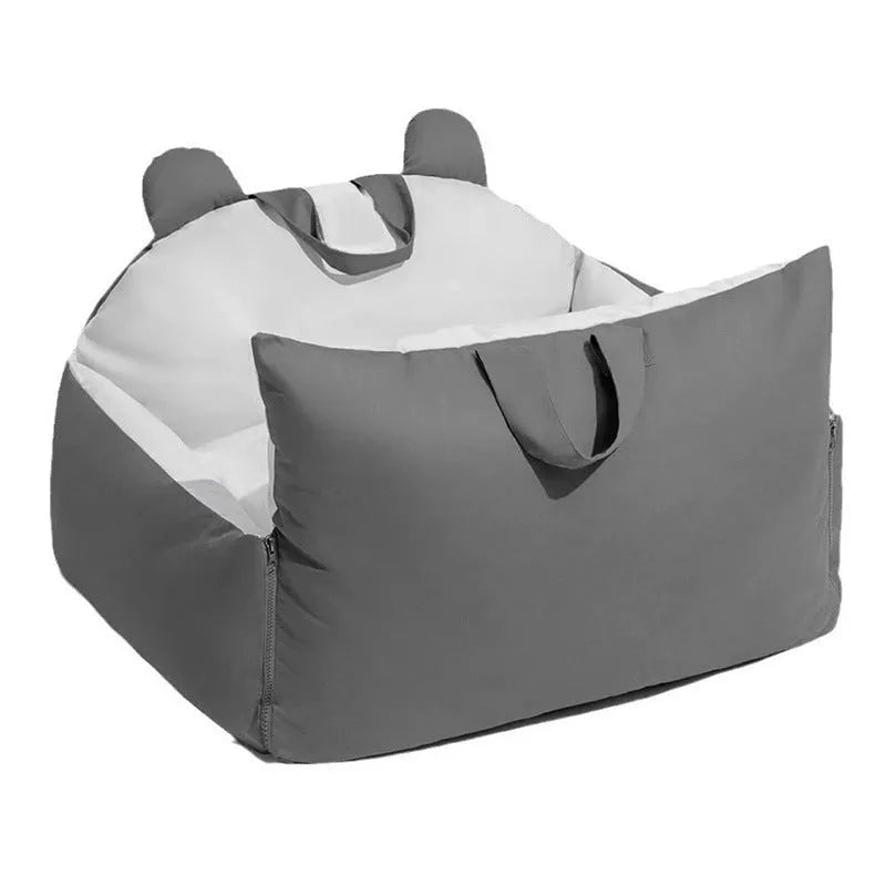 Blue beige removable washable car kennel for dogs, shown in L size 70x60x30cm.