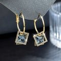 Square inlaid zircon earrings for women, copper plated gold with 925 silver needle, geometric quadrilateral shape, fashion OL style