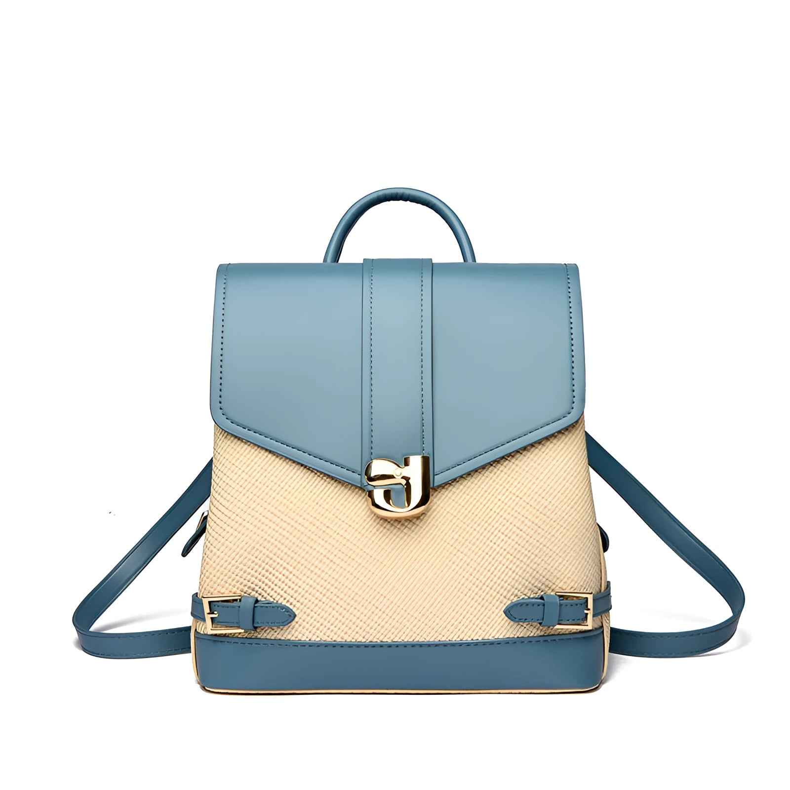 Women's large-capacity PU casual backpack in blue colour, urban minimalist style